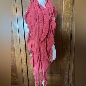 Late Y2K Frenchi Ruffle Coral Scarf with Fringe, NWT